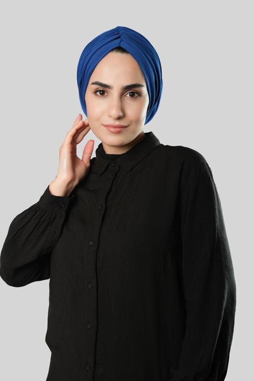 Saks Mavisi Drapeli Salaş Tesettür Bone Sandy Büzgülü 2315_24