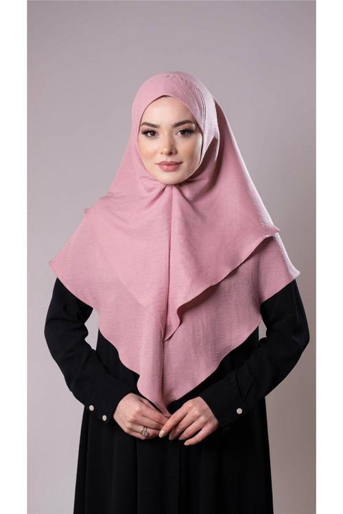 Pudra Pratik Hazır Geçmeli Tesettür Eşarp Pamuk Caz Kumaş Çift Katlı Düz Hijab 2303_06