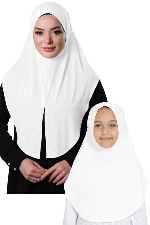 Beyaz Pratik Anne Kız Kombin Tesettür Eşarp Sandy Düz Hijab 230812_42