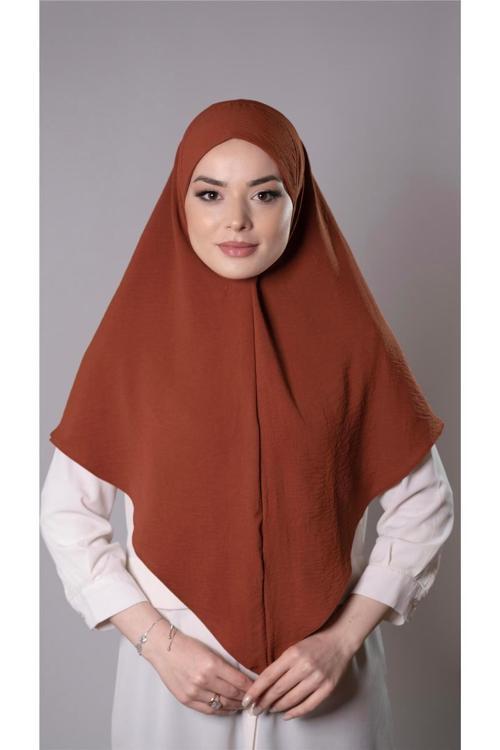 Kiremit Pratik Hazır Geçmeli Tesettür Eşarp Aerobin Kumaş Düz Hijab 2309_05