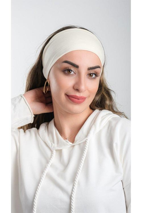 Krem Pratik Hazır Geçmeli Tesettür Bone Viskon Kumaş Sade 3007_40