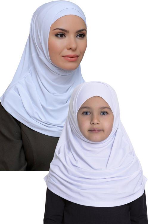 Beyaz Pratik Anne Kız Kombin Tesettür Eşarp Sandy Kendinden Boneli 129078_42