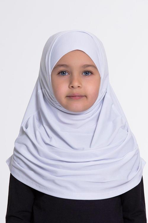Beyaz Pratik Hazır Geçmeli Çocuk Tesettür Bone Sandy Kumaş Kendinden Boneli 78_42