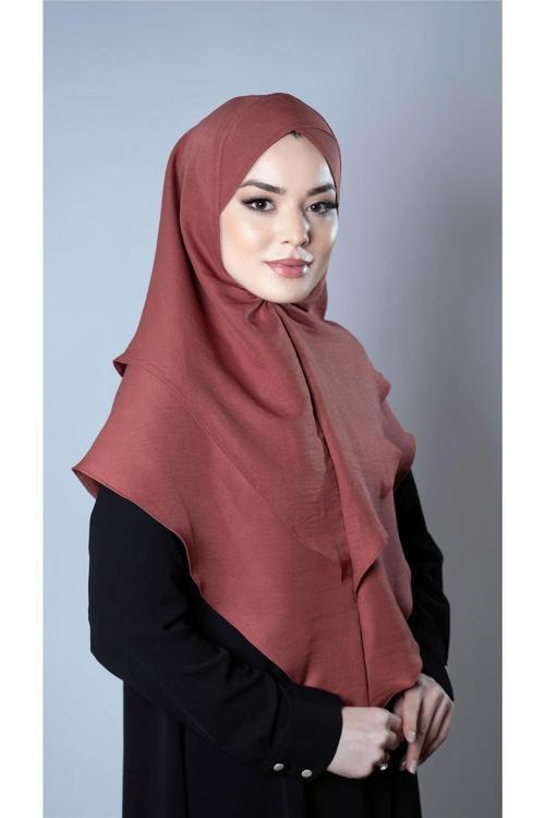 Kiremit Pratik Hazır Geçmeli Tesettür Eşarp Pamuk Caz Kumaş Çift Katlı Çapraz Hijab 2304_05