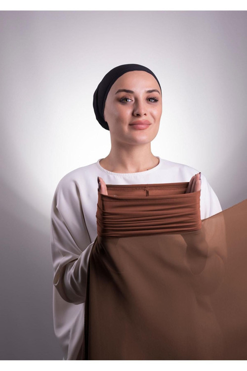 Kahve Pratik Hazır Geçmeli Şal Şifon Boru Boneli 3001_14