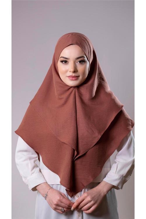 Kiremit Pratik Hazır Geçmeli Tesettür Eşarp Pamuk Caz Kumaş Çift Katlı Düz Hijab 2303_05