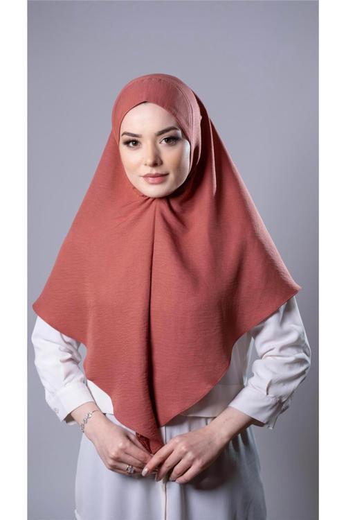 Kiremit Pratik Hazır Geçmeli Tesettür Eşarp Pamuk Caz Kumaş Düz Hijab 2306_05