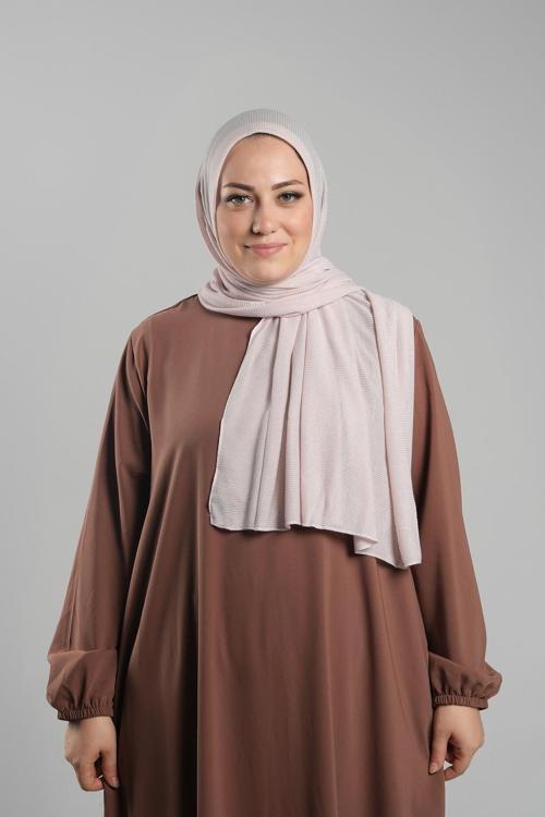 Pudra Pratik Hazır Geçmeli Tesettür Şal Örme Kumaş Sade 2118_06