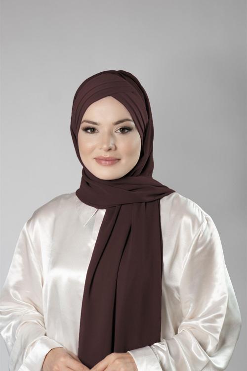 Kahverengi Pratik Hazır Geçmeli Bone Şal Şifon Kendinden Boneli Üç Bantlı 1451_14