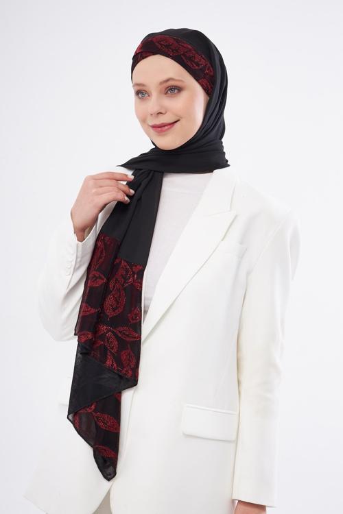 Bordo Çapraz Arkadan Bağlamalı Şal Şifon Çiçek Desenli 2330_16