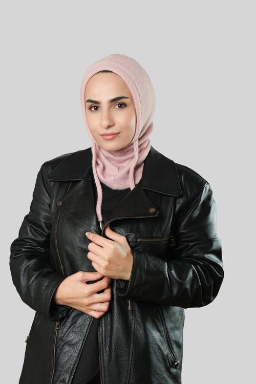 Pudra Bağcıklı Peluş Balaklava Boyunluklu Bere Jakar Düz 2327_06