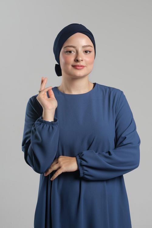 Lacivert Pratik Hazır Geçmeli Fiyonklu Bone Sandy Çift Taraflı Çapraz 3007B_02