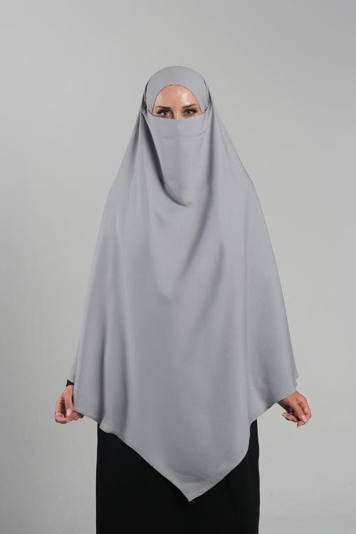 Koyu Gri Pratik Hazır Geçmeli Tesettür Eşarp Krep Bağcıklı Çift Katlı Sufle Hijab 2314_23