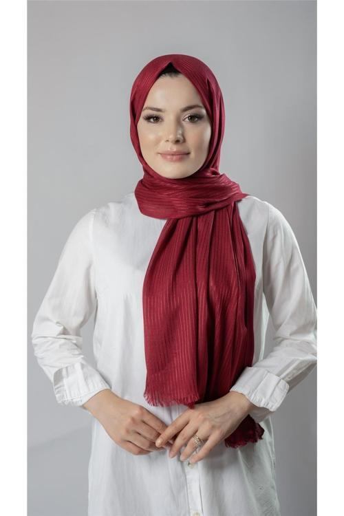Bordo İnce Çizgili Şal Viskon Kumaş Bursa Dolama 202111_16