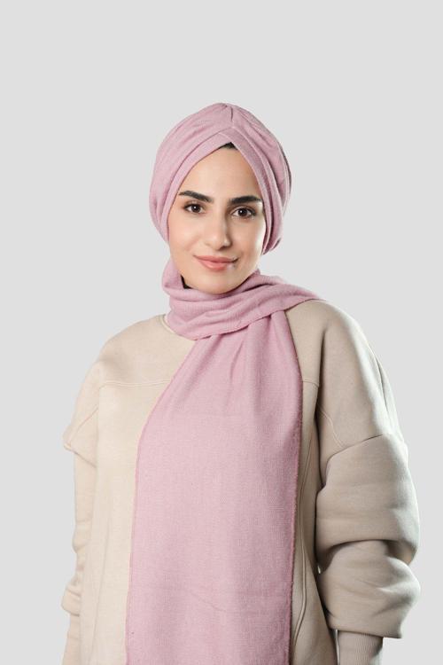 Pudra Kışlık Kendinden Atkılı Peluş Tesettür Bone Jakar Düz 2329_06