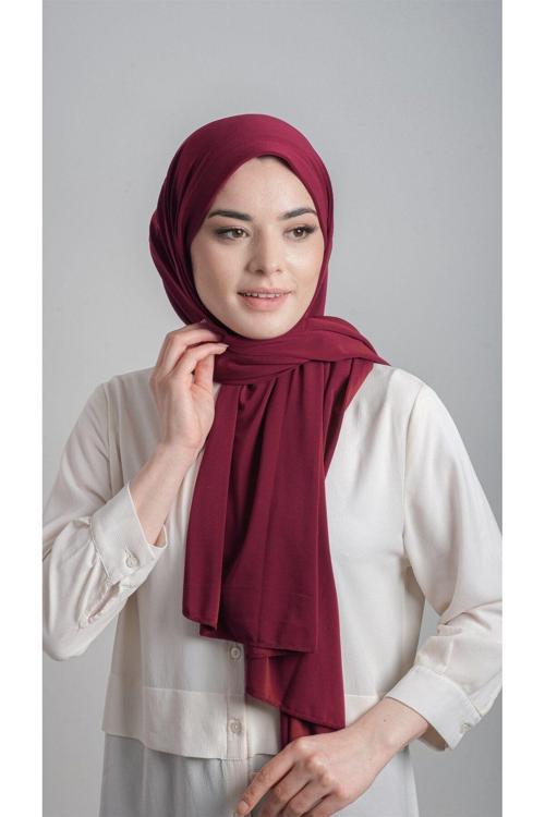 Bordo Pratik Hazır Geçmeli Eşarp Sandy Kumaş Sade 1817_16