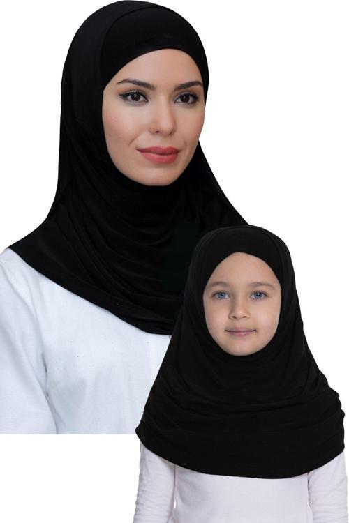 Siyah Pratik Anne Kız Kombin Tesettür Eşarp Sandy Kendinden Boneli 129078_01