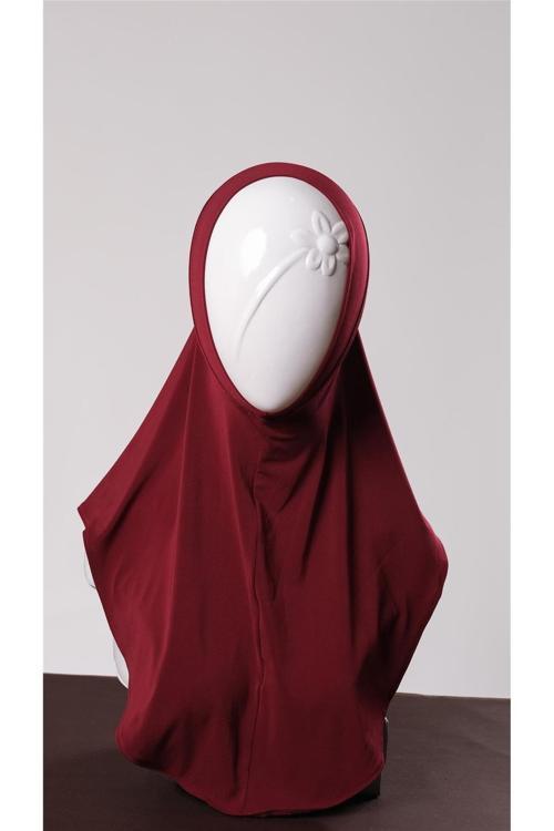 Bordo Pratik Hazır Geçmeli Genç Tesettür Bone Sandy Kumaş Düz Hijab 2312_16