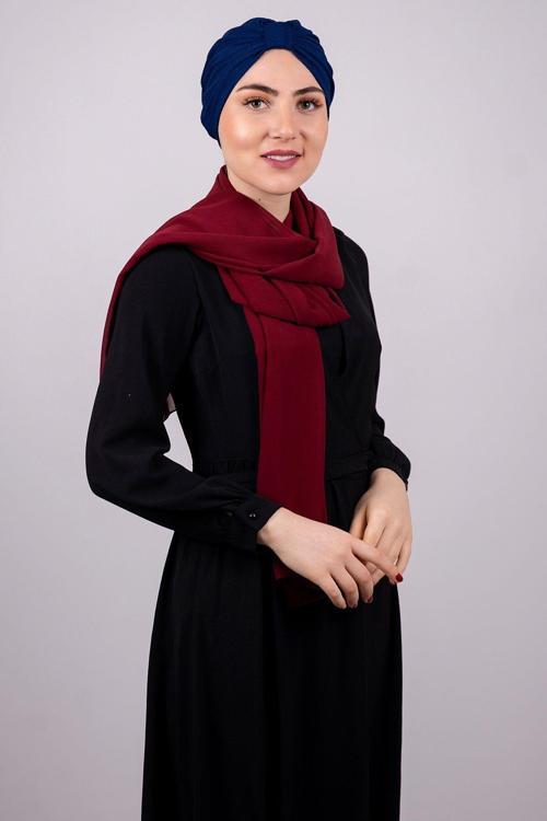 Lacivert Pratik Hazır Geçmeli Tesettür Bone Petekli Büzgülü 1204E_02