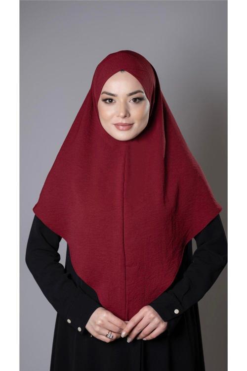 Bordo Pratik Hazır Geçmeli Tesettür Eşarp Aerobin Kumaş Çapraz Hijab 2307_16