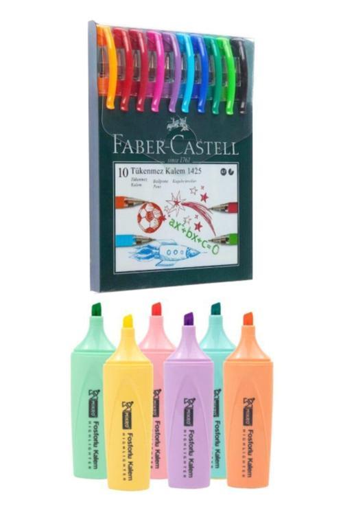 Faber-Castell 10 Renk Tükenmez Kalem 1425 Mikro 6 Renk Pastel Fosforlu Mk-605 F.K