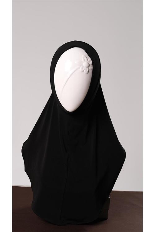 Siyah Pratik Hazır Geçmeli Genç Tesettür Bone Sandy Kumaş Düz Hijab 2312_01
