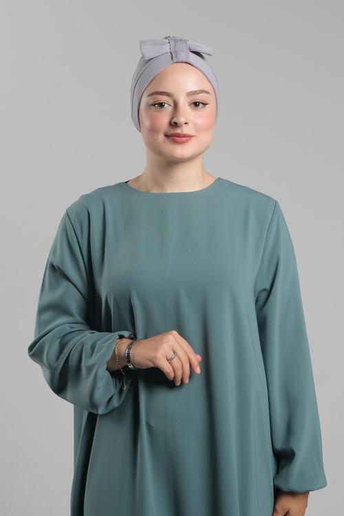 Gri Pratik Hazır Geçmeli Fiyonklu Bone Sandy Çift Taraflı Çapraz 3007B_15