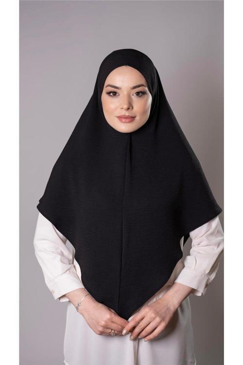 Siyah Pratik Hazır Geçmeli Tesettür Eşarp Aerobin Kumaş Düz Hijab 2309_01