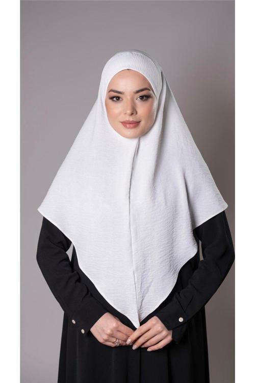 Krem Pratik Hazır Geçmeli Tesettür Eşarp Aerobin Kumaş Düz Hijab 2309_40