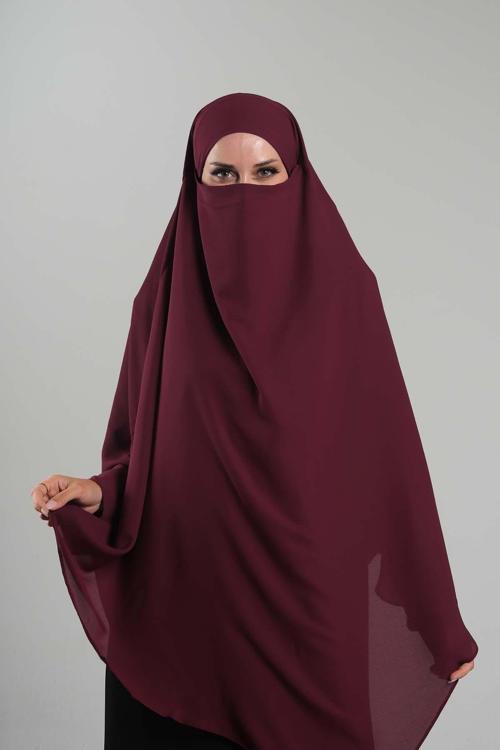Bordo Pratik Hazır Geçmeli Tesettür Eşarp Krep Bağcıklı Çift Katlı Sufle Hijab 2314_16