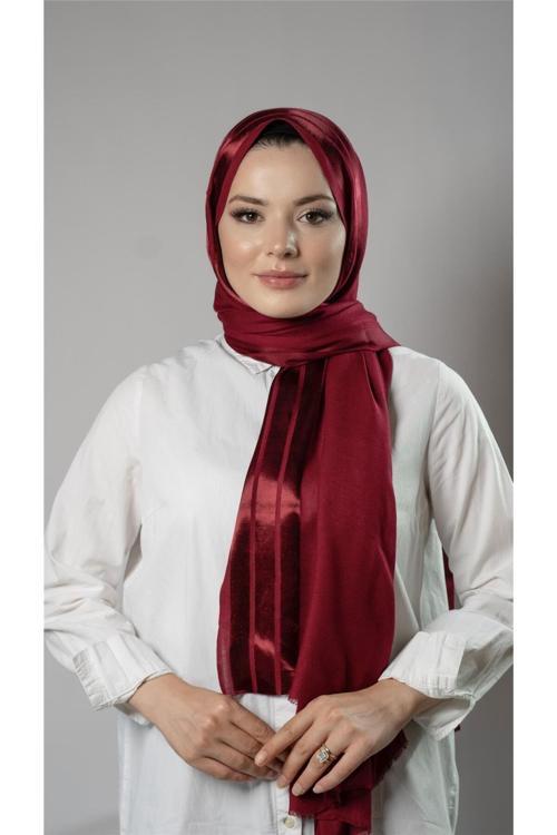 Bordo Şerit Çizgili Şal Viskon Kumaş Bursa Dolama 202109_16