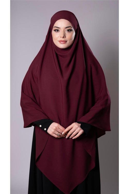 Bordo Pratik Hazır Geçmeli Tesettür Eşarp Medine İpeği Bağcıklı Sufle Hijab 2301_16