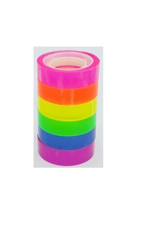 Neon Renkli Şeffaf Bant Gökkuşağı 6 Lı 12Mm*10Y