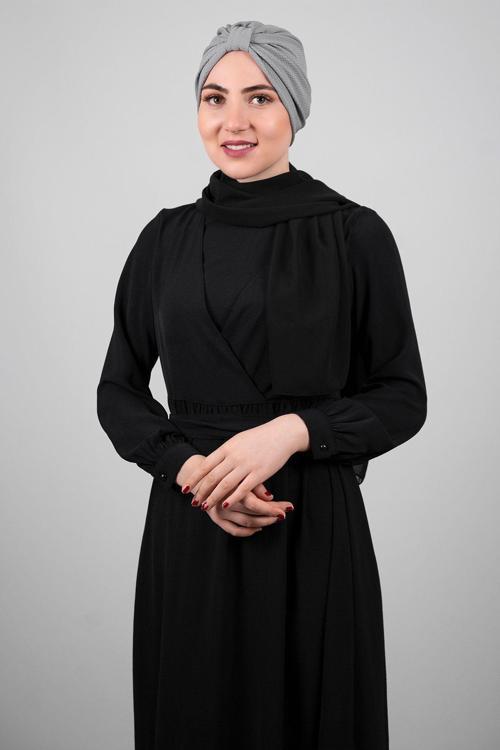 Gri Pratik Hazır Geçmeli Tesettür Bone Petekli Büzgülü 1204_15