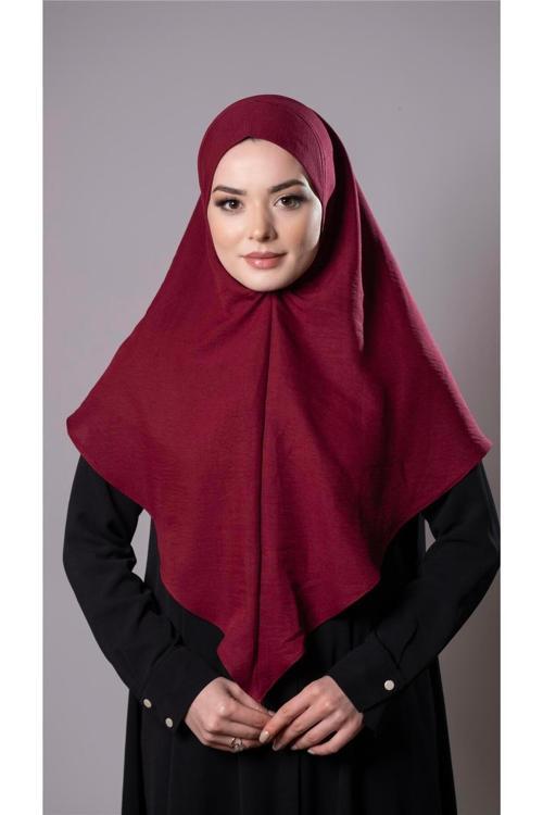 Bordo Pratik Hazır Geçmeli Tesettür Eşarp Pamuk Caz Kumaş Düz Hijab 2306_16