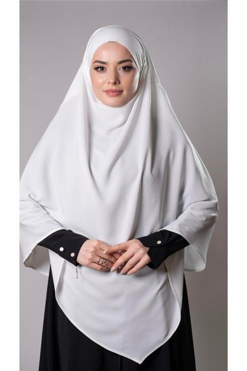 Krem Pratik Hazır Geçmeli Tesettür Eşarp Medine İpeği Bağcıklı Çift Katlı Sufle Hijab 2302_40