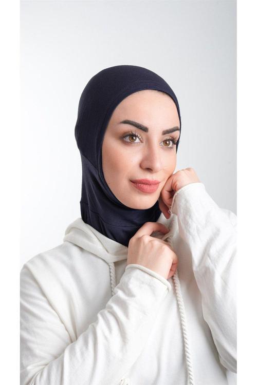 Lacivert Pratik Hazır Geçmeli Tesettür Bone Sandy Kumaş Spor Hijab 2113_02