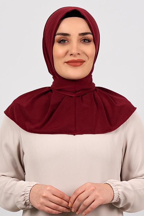 Bordo Pratik Hazır Geçmeli Tesettür Eşarp Sandy Kumaş Arkadan Çıtçıtlı 2101_16