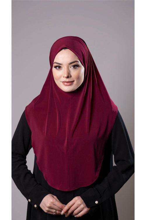 Bordo Pratik Hazır Geçmeli Tesettür Eşarp Sandy Kumaş Düz Hijab 2308_16