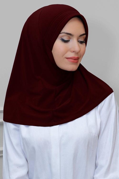 Bordo Pratik Hazır Geçmeli Tesettür Eşarp Sandy Kumaş Sade 1600_16