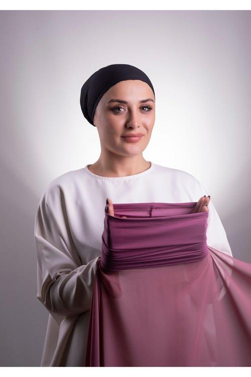 Fuşya Pratik Hazır Geçmeli Şal Şifon Boru Boneli 3001_20