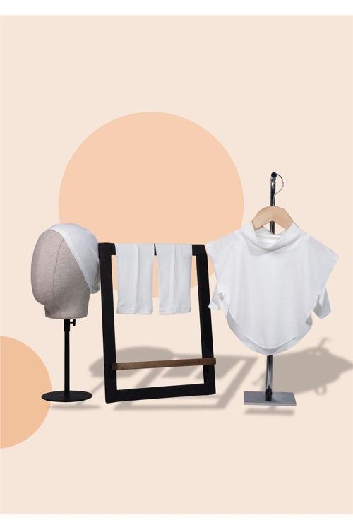Krem Kolluk Boyunluk Bone Pratik 3'Lü Set Viskon Kumaş Düz 1012_40