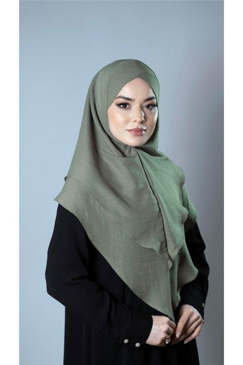 Fıstık Yeşili Pratik Hazır Geçmeli Tesettür Eşarp Pamuk Caz Kumaş Çift Katlı Çapraz Hijab 2304_36