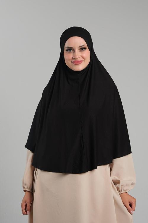 Siyah Pratik Hazır Geçmeli Tesettür Eşarp Viskon Pratik Namaz Örtüsü 2201_01