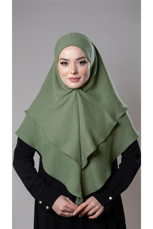 Fıstık Yeşili Pratik Hazır Geçmeli Tesettür Eşarp Pamuk Caz Kumaş Çift Katlı Düz Hijab 2303_36