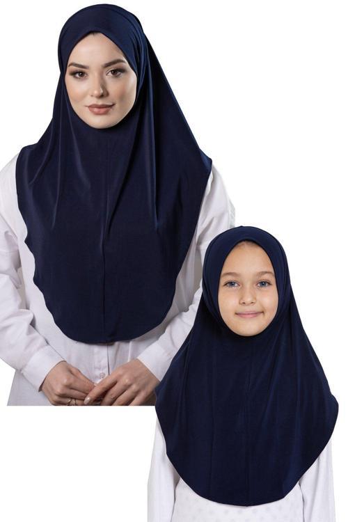 Lacivert Pratik Anne Kız Kombin Tesettür Eşarp Sandy Düz Hijab 230812_02