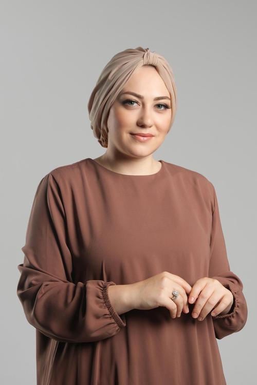 Sütlü Kahve Pratik Hazır Geçmeli Tesettür Bone Sandy Pileli Salaş 2121_26