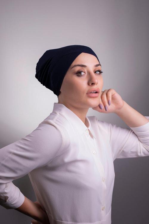 Lacivert Pratik Hazır Geçmeli Iç Bone Viskon Kumaş Çapraz Tek Bantlı 3004_02