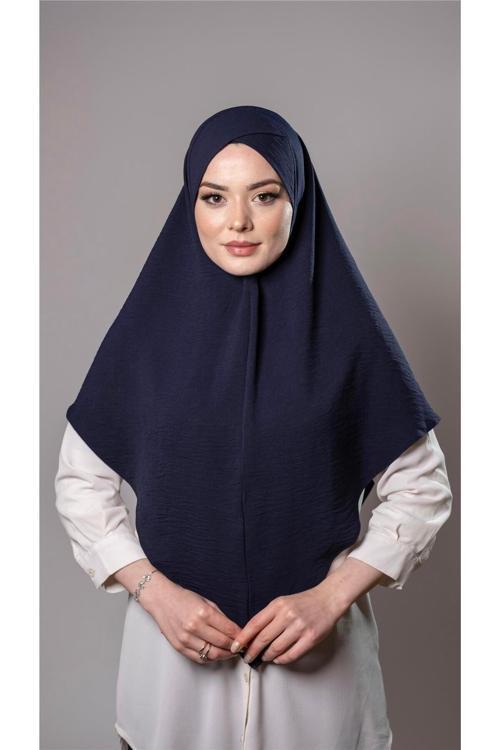 Lacivert Pratik Hazır Geçmeli Tesettür Eşarp Aerobin Kumaş Çapraz Hijab 2307_02
