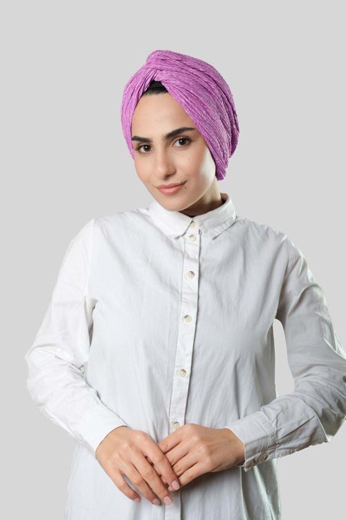 Gül Kurusu Çapraz Büzgülü Piliseli Tesettür Bone Fukuro Kendinden Desenli 2316_18